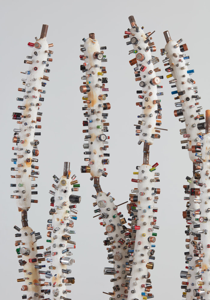Naming the Animals, (detail), 2017 plaster, steel, spent batteries 93 1/4 x 60 x 20 in. (236.9 x 152.4 x 50.8 cm)
