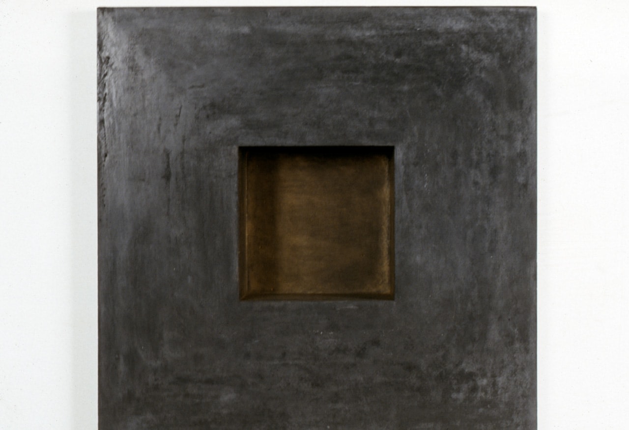 Jackie Winsor &quot;Black Inset Wall Piece with Bronze Interior&quot; 1992 Acrylic altered cement and powdered pigment 17&quot; x 17&quot; x 3 3/4&quot;