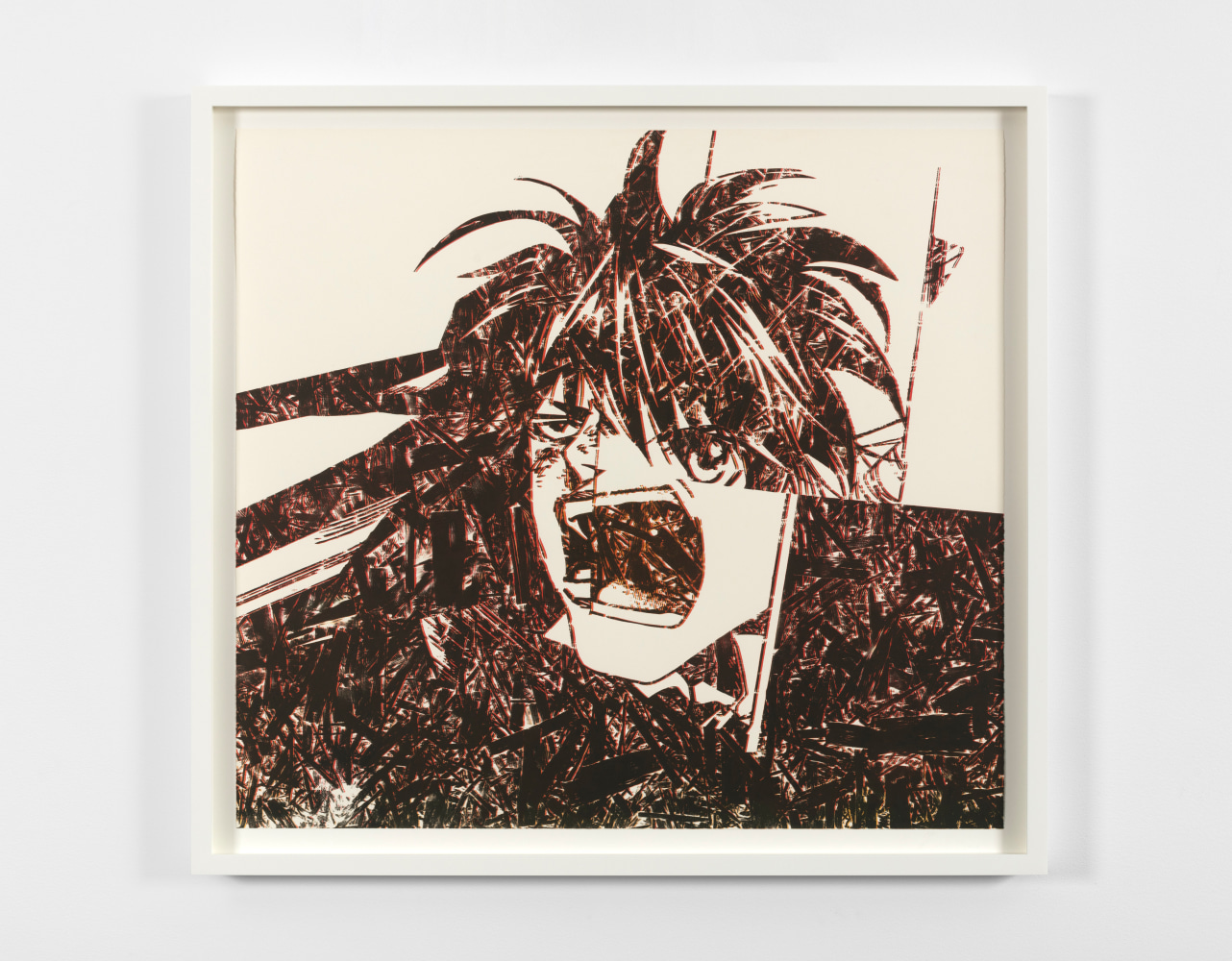 Christian Marclay
Scream (Red and Orange Particles), 2019
color woodcut on Saunders Waterford 190 gsm hot press paper
image: 34 1/4 x 37 in. (87 x 94 cm)
frame: 38 x 41 1/2 x 2 1/2 in. (96.5 x 105.4 x 6.4 cm)