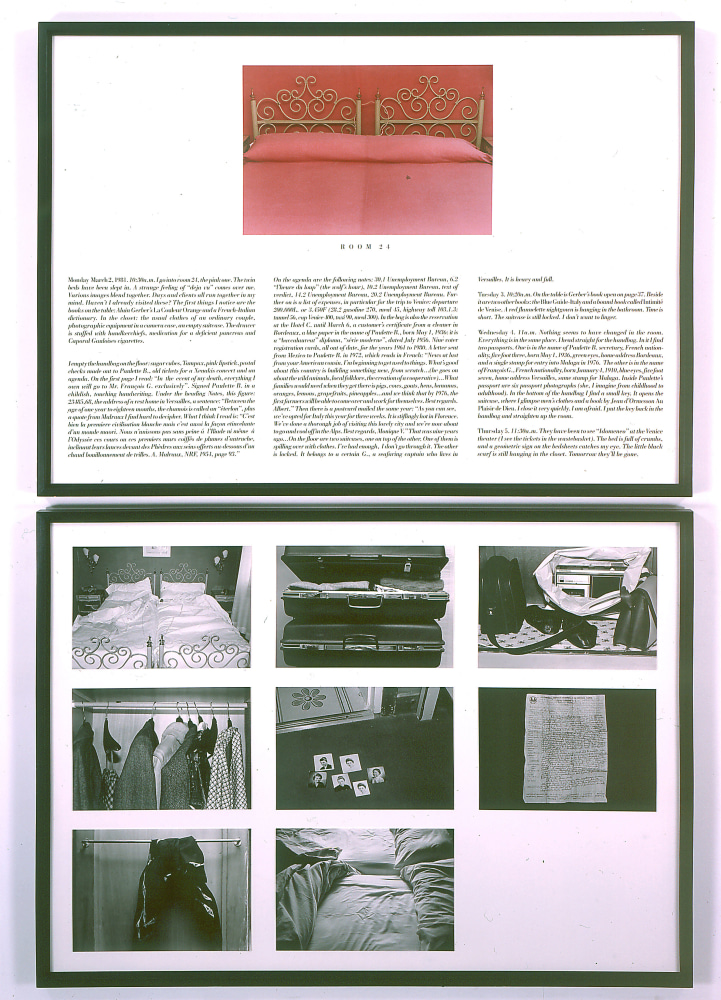 Sophie Calle "The Hotel, room 24, March 2" 1986 Gelatin silver prints with ektachrome print / collage 41 1/8 x 57 1/8" each