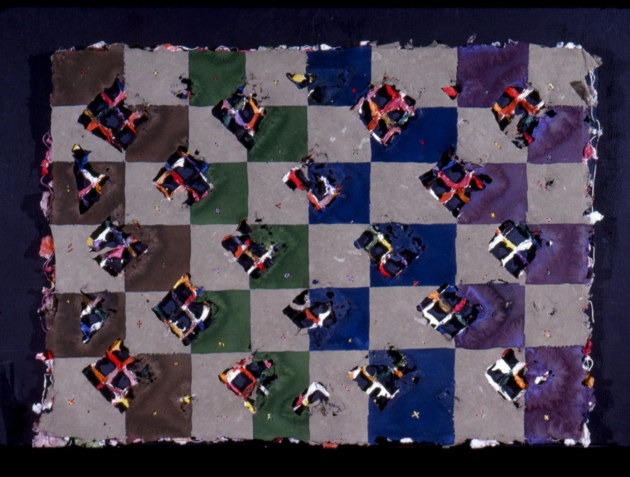 Alan Shields &quot;Rainbow Acid Rain&quot; 1985 Watercolor, thread, string, pencil on four sheets handmade paper 26&quot; x 37&quot;