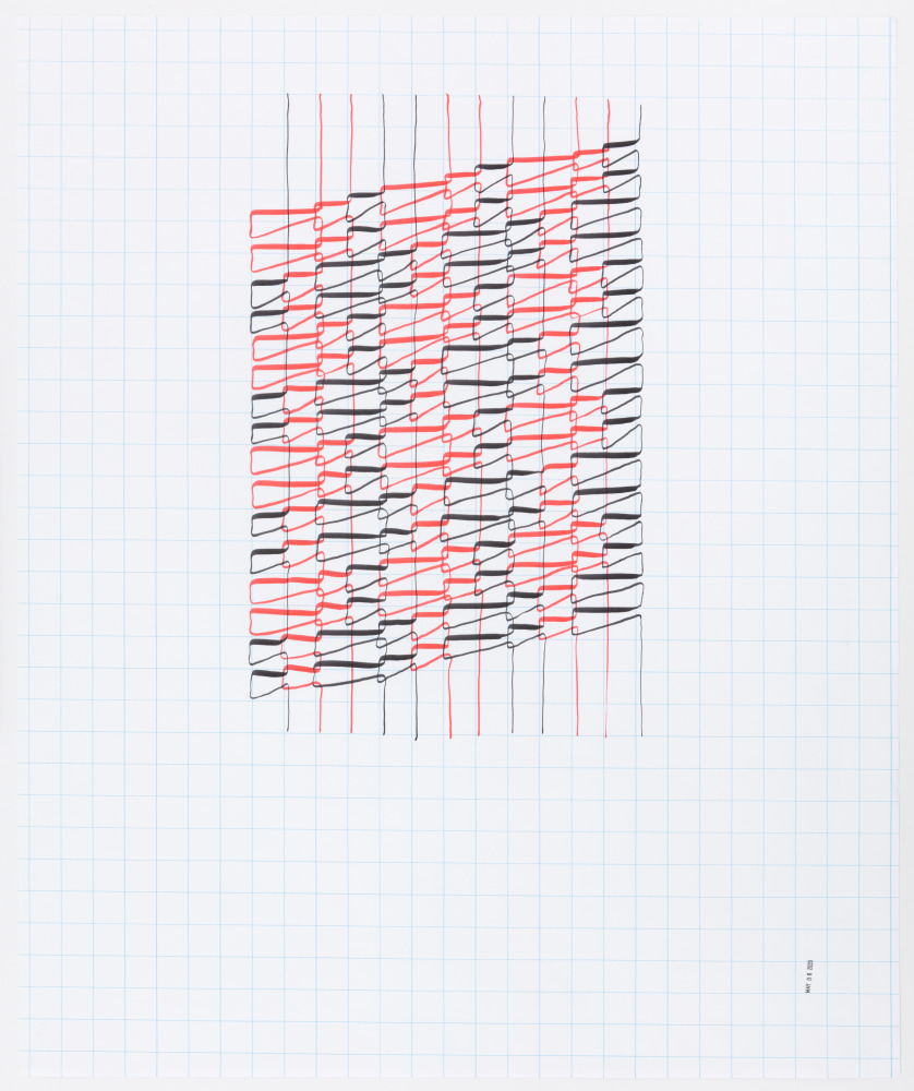 Tauba Auerbach Ligature Drawing, 06 May 2020, 2020 ink on paper with date stamp 32 1/2 x 27 in. (82.6 x 68.6 cm)