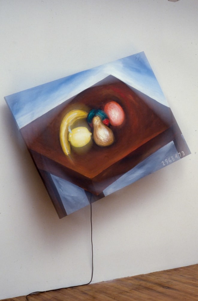Jonathan Borofsky &quot;Moving Still Life at 2,968,473&quot; 1986 Acrylic on canvas with electric motor 58&quot; x 81&quot;
