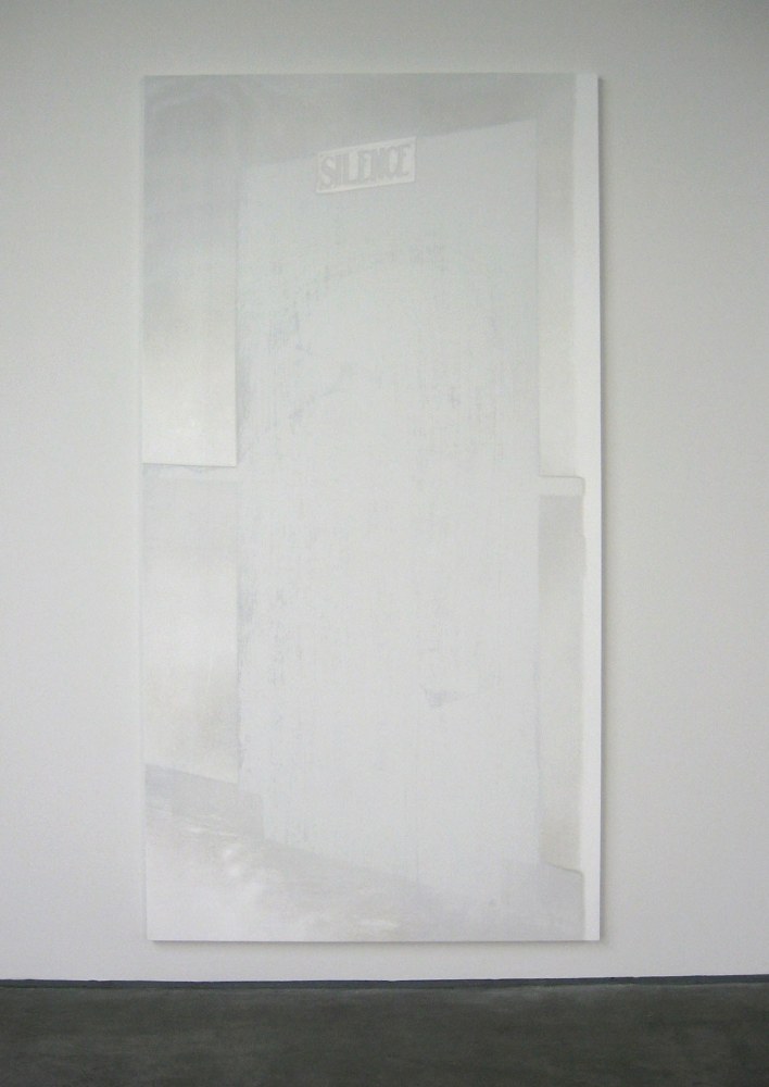 Christian Marclay "White Door (The Electric Chair)" 2006 Silkscreen ink on synthetic polymer paint on canvas 93 3/4 x 49 in.