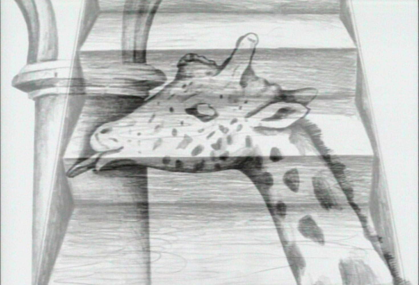 Giraffe/Escalator Video Animation Installation, (detail), 1988-1995 61 pencil animation drawings on paper with video animation  1 minute, looped each drawing 10 1/2 x 12 1/2 in. (26.7 x 31.8 cm)