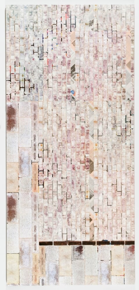 Kelley Walker "Untitled" 2008 four-color process silkscreen on canvas with El Pais, September, 14 2008 74 x 162 in.