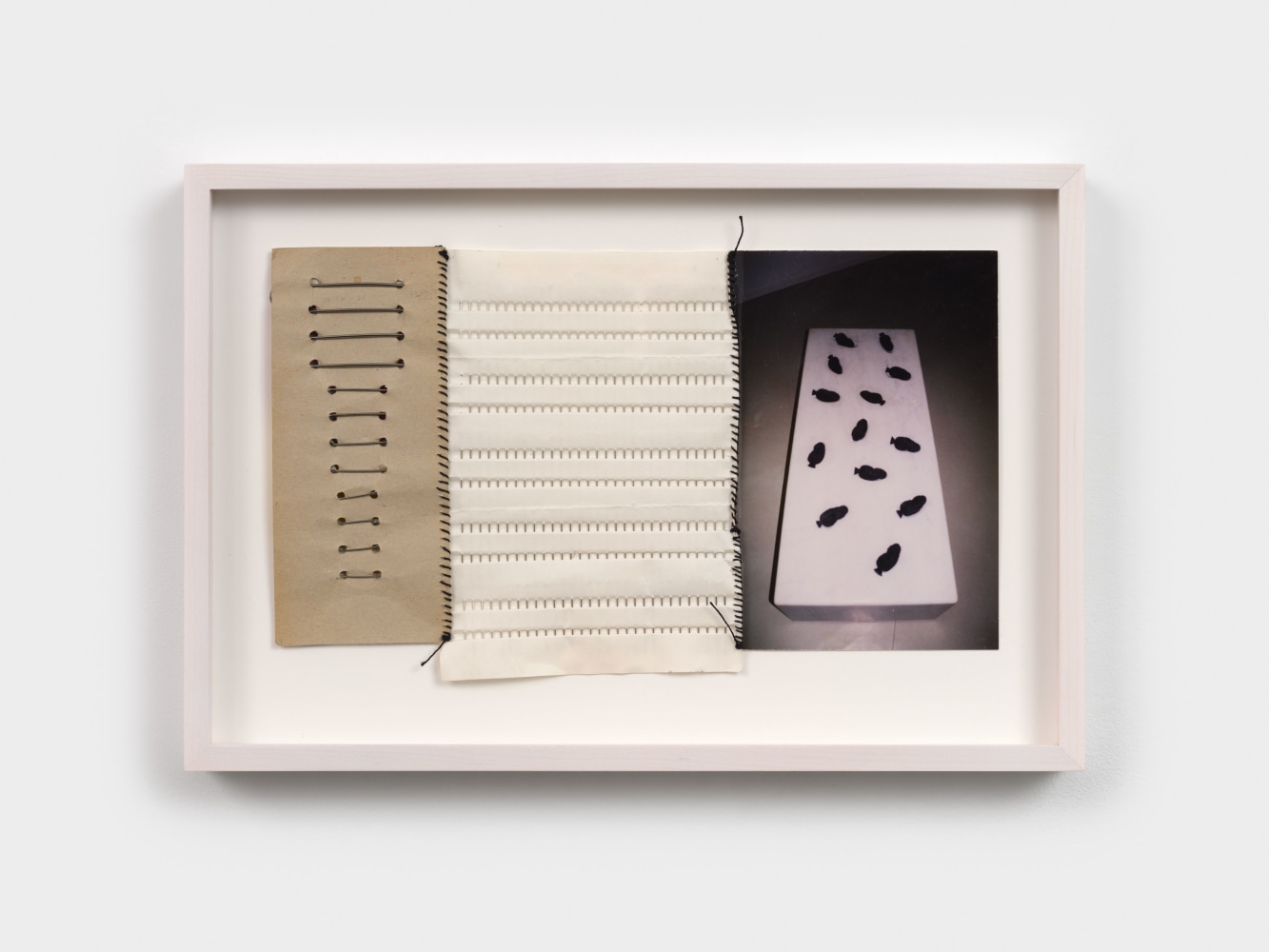 Veronica Ryan Safety, mid-2000s paper, pins, thread, and photographic print 6 1/2 x 10 3/4 in. (16.5 x 27.3 cm) frame: 8 7/8 x 13 x 1 1/2 in. (22.5 x 33 x 3.8 cm)