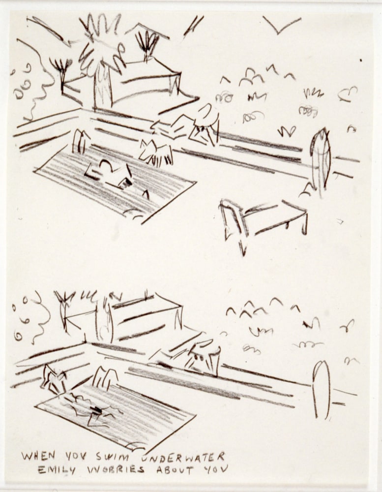 Michael Hurson "Palm Springs Cartoon" 1971 Charcoal pencil on typing paper 15 x 12 1/4"