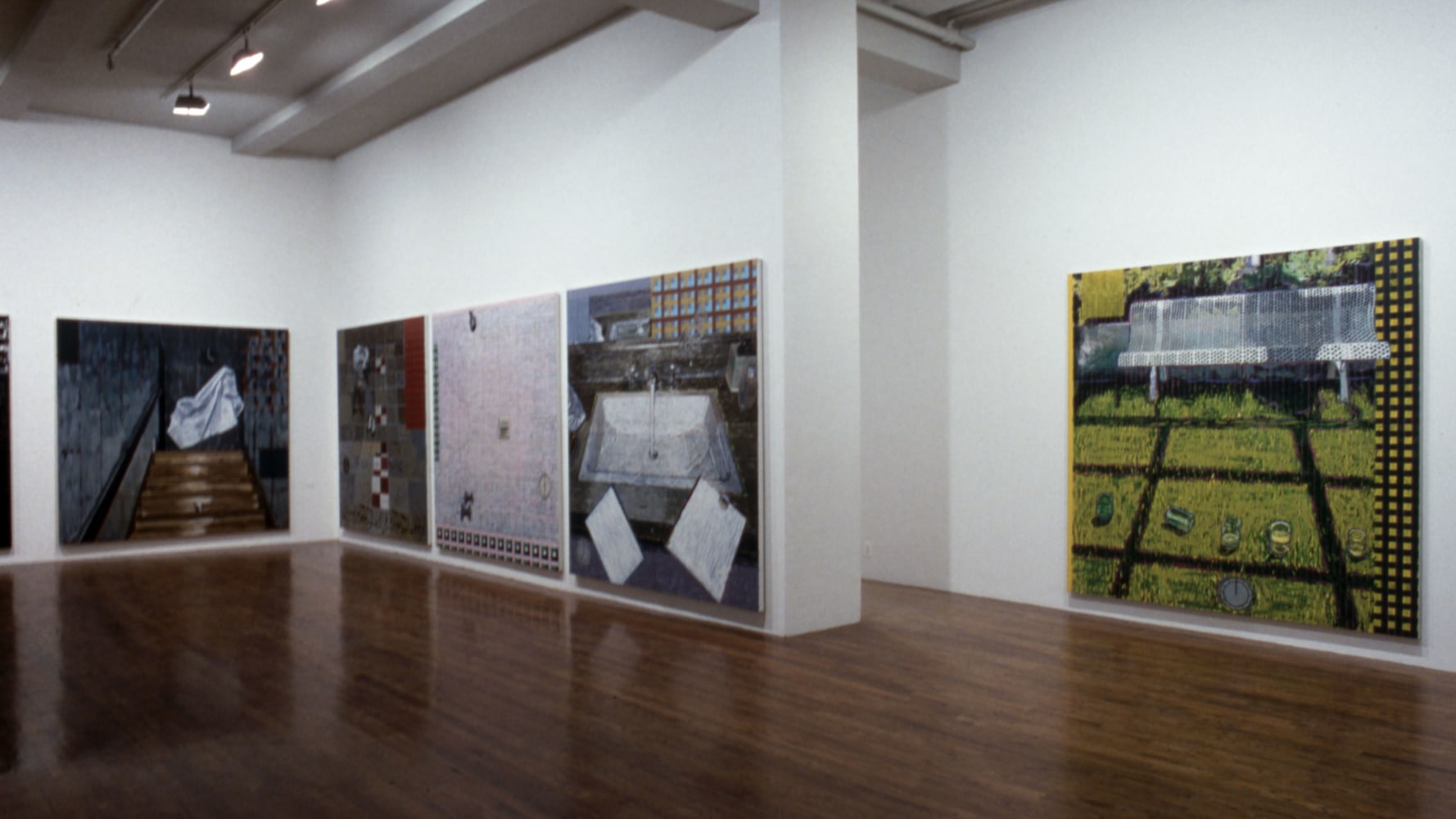 Installation view, Air: 24 Hour, Paula Cooper Gallery, 155 Wooster Street, New York, October 3 - 31, 1992. © Jennifer Bartlett. Courtesy Paula Cooper Gallery, New York, Marianne Boesky Gallery, New York, and The Jennifer Bartlett 2013 Trust. Photo: Geoffrey Clements.