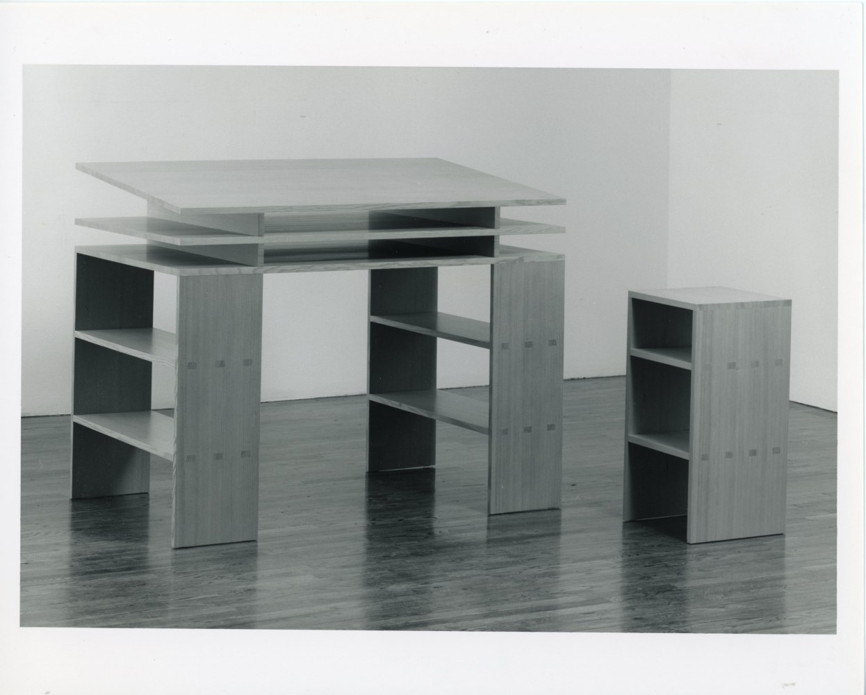 Donald Judd &quot;Standing Writing Desk and Stool/Stand&quot; 1988 Douglas Fir, oil finish Desk: 150 cm x 90 cm x 120 cm Stool: 40cm x 40cm x 80cm