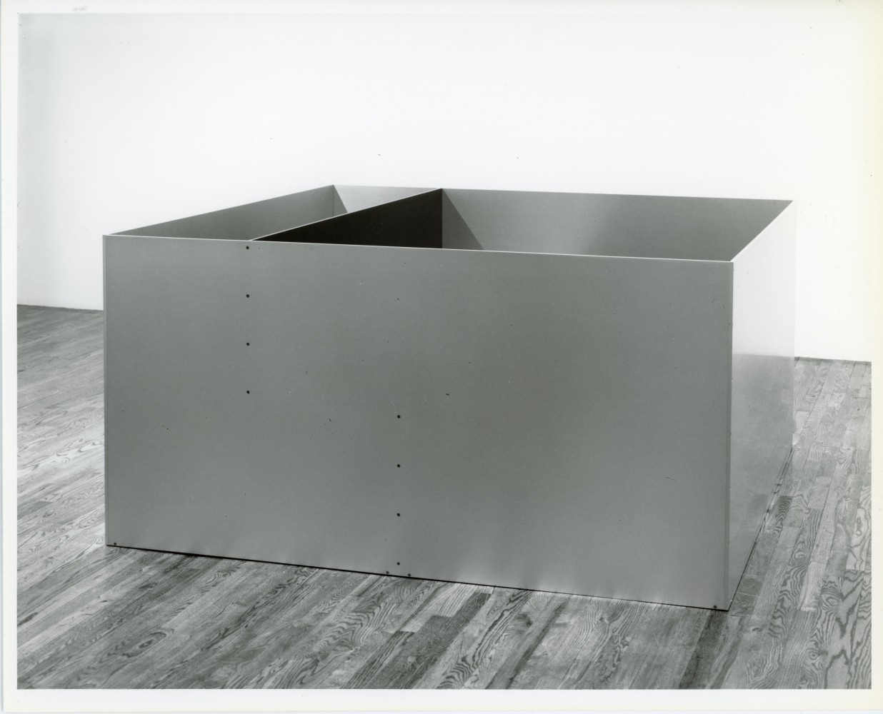 Donald Judd  &quot;Untitled&quot; 1989 Clear andonized and blue anodized aluminum, black and orange plexiglass 38 3/8&quot; x 78 3/4&quot; x 78 3/4&quot;
