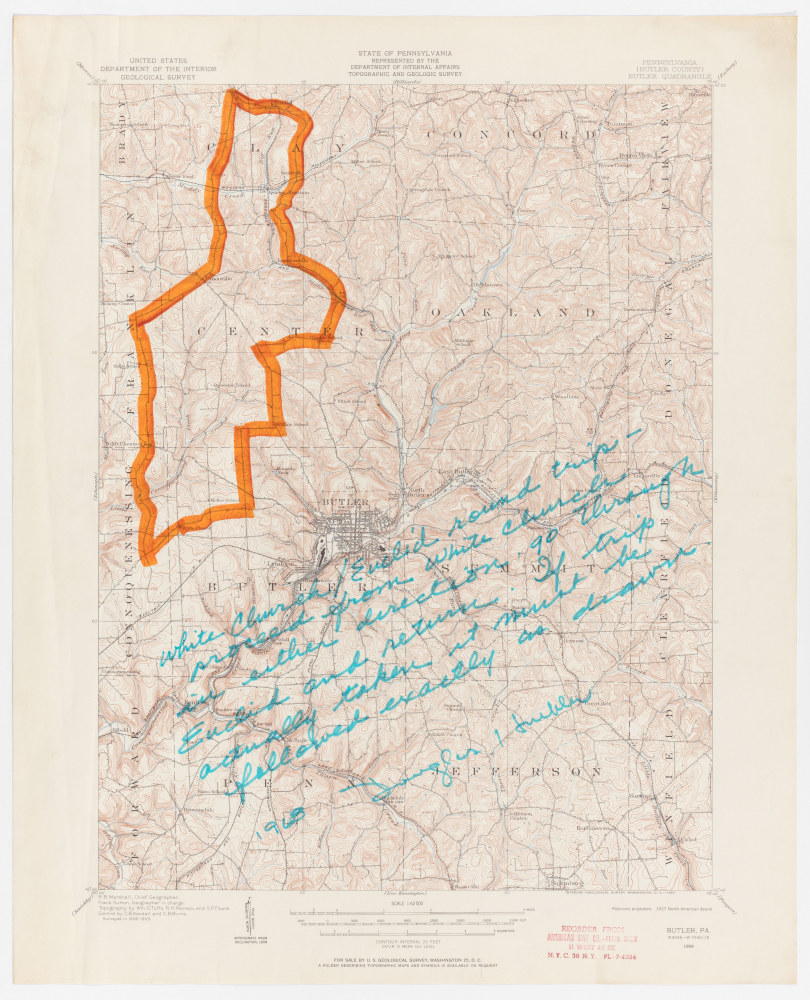 Douglas Huebler White Church/Euclid Round Trip, 1968 ink on paper 21 x 17 in. (53.3 x 43.2 cm) frame: 23 x 19 x 1 1/2 in. (58.4 x 48.3 x 3.8 cm)