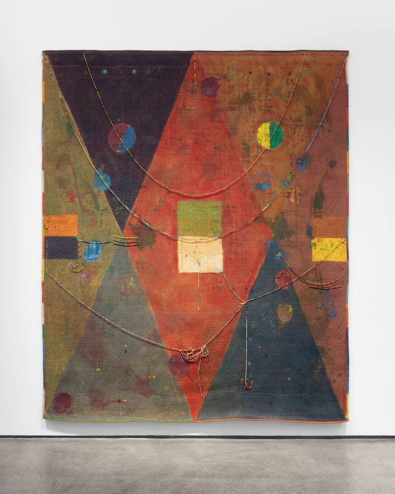 Alan Shields Untitled Cocoa Mat Painting #2, 1972-75 acrylic on cocoa mat with beads 9 ft 2 in. x 7 ft 7 in. (279.4 x 231.1 cm)