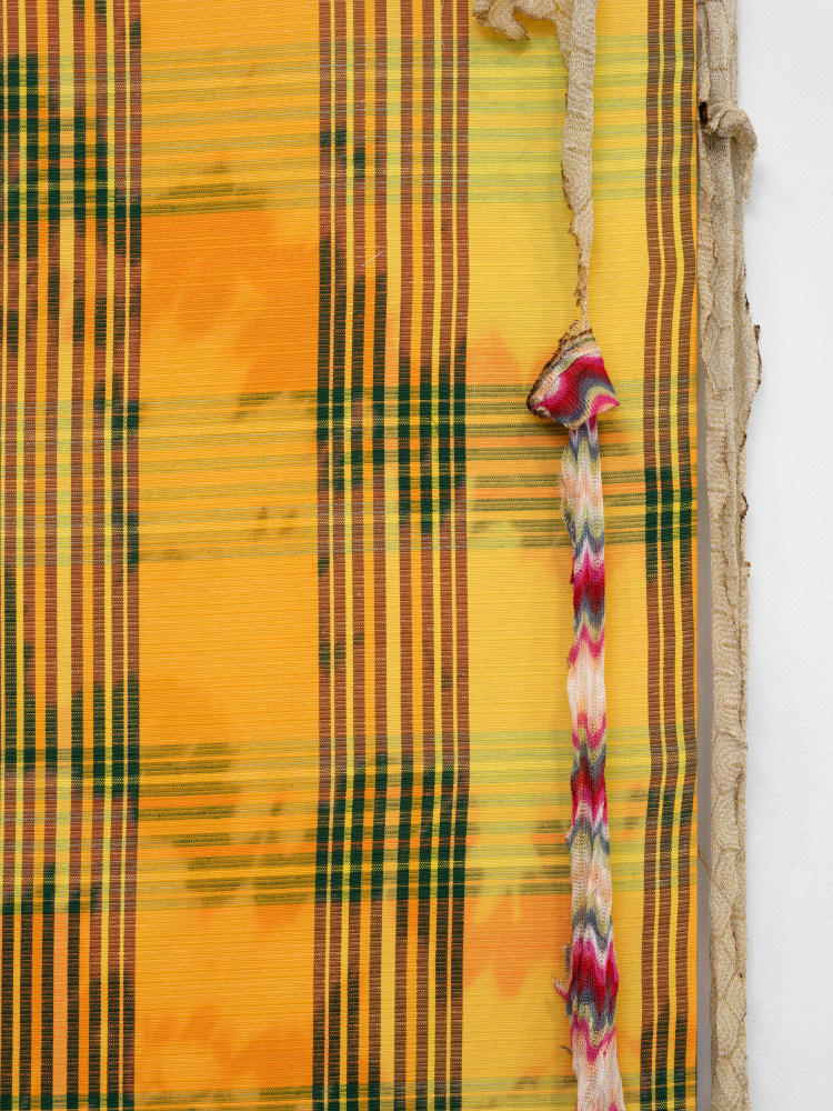 Eric N. Mack Adrift, 2023 fabric on aluminum stretcher stretcher: 77 x 44 in. (195.6 x 111.8 cm) ​​​​​​​overall: 80 x 47 x 3 in. (203.2 x 119.4 x 7.6 cm)