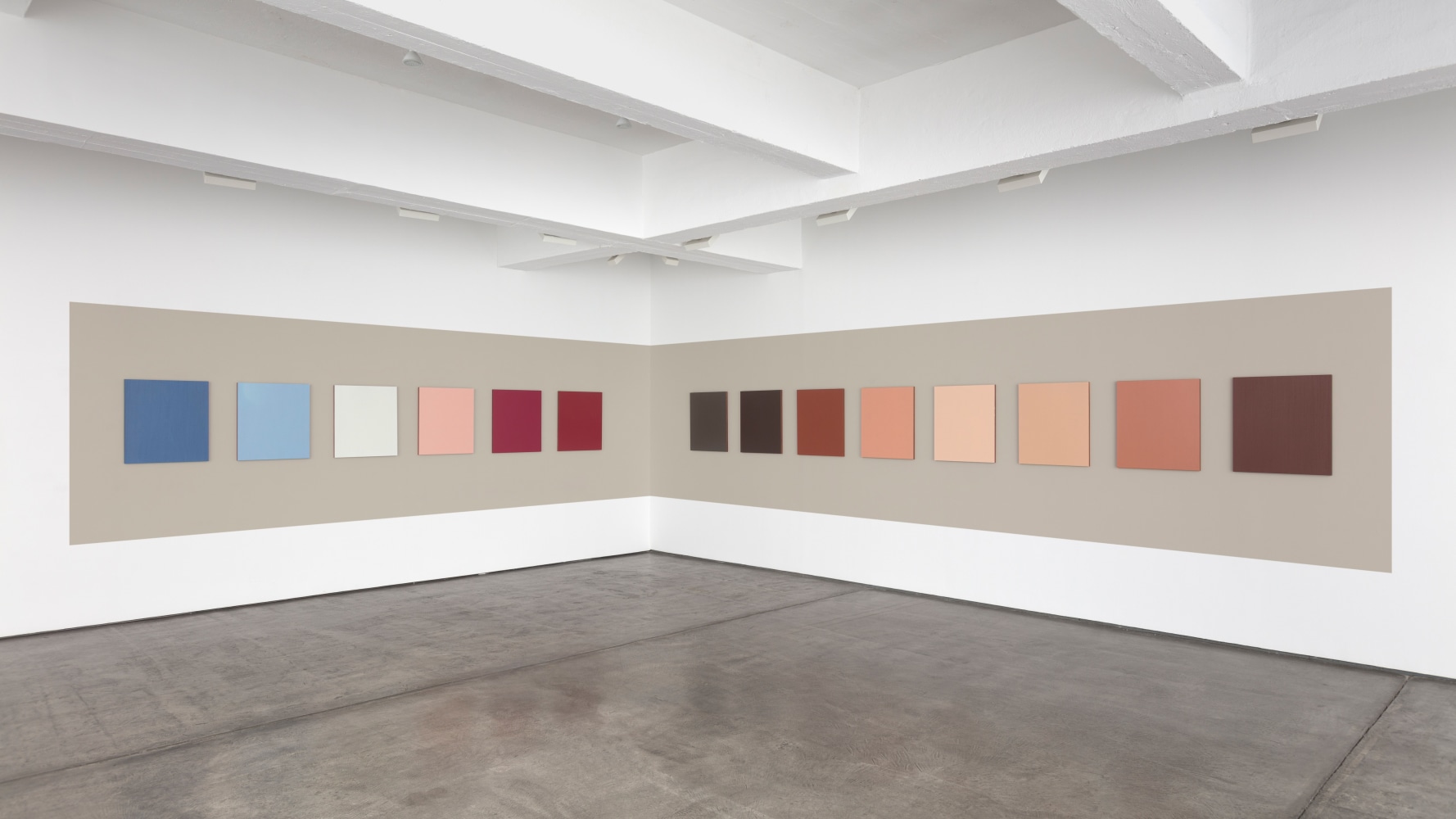 Sherrie Levine Salubra 3, 2007 oil on mahogany and wall paint 14 parts: 27 x 24 x 1 in. (68.6 x 60.9 x 2.54cm), overall dimensions variable painted rectangle on wall 65 in. (165.1 cm) height, length variable