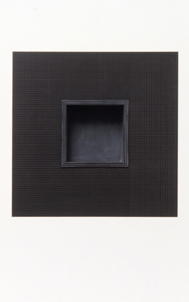 Jackie Winsor &quot;Inset Wall Piece Black 2/10 Inch Graphite Grid with Stepped Inset&quot; 1995 Plaster, concrete, pigment and graphite 17 1/2&quot; x 17 1/2&quot; x 4 1/2&quot;