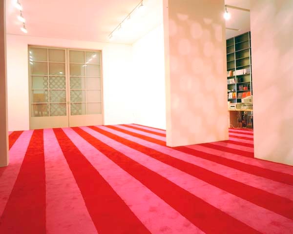 Rudolf Stingel "Untitled" 1997 Pink and red striped wall to wal carpeting Overall 56'9" x 48'