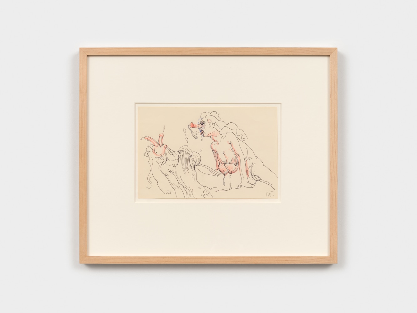 Claes Oldenburg
Two Figures, 1969
ball point pen and colored pencil on paper
5 5/16 x 9 1/16 in. (13.5 x 23 cm)
on sheet 11 x 8 1/2 in. (27.9 x 21.6 cm)

frame: 14 x 16 3/4 x 1 1/4 in. (35.6 x 42.5 x 3.2 cm)

initialed&amp;nbsp; lower right recto