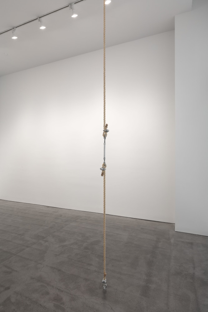 Bill Bollinger Rope Piece, 1968 two hemp ropes, two ring bolts, four iron clamps, one screw hook dimensions variable