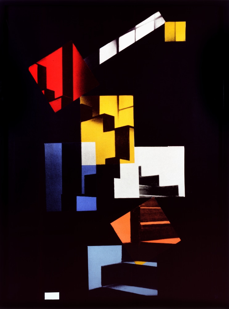 Sarah Charlesworth Café Aubette, 1982 black and white mural print, mounted with color adhesives and lacquered wood frame frame: 68 x 50 x 1 5/8 in. (172.7 x 127 x 4.1 cm) Edition 3 of 3, + 2 APs