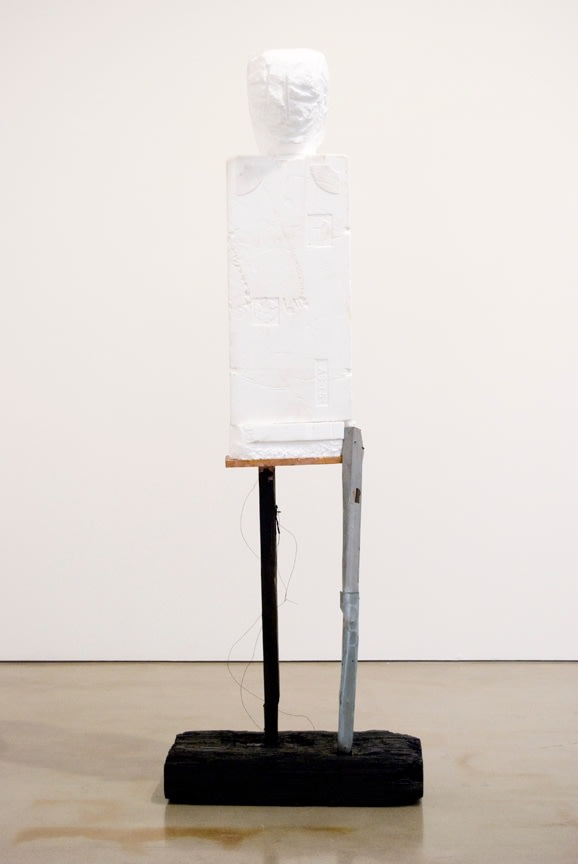 Huma Bhabha "Ghost" 2008 Wood, styrofoam, metal stud, acrylic paint, clay, wire 28 x 25 x 83 in.