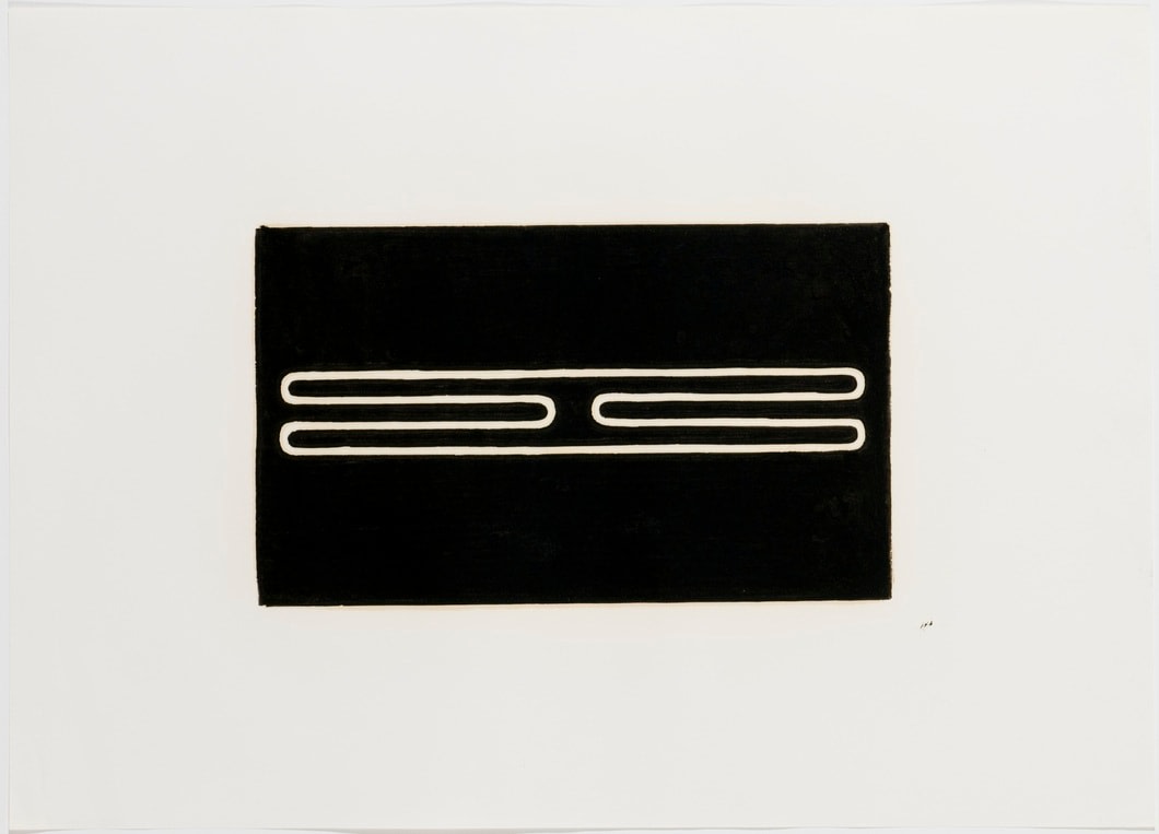 Donald Judd  Untitled (Print &quot;G&quot;), 1961-1978  woodcut in ivory black on offset paper  paper: 22 x 30 1/4 in. (55.9 x 76.8 cm)  frame: 24 x 32 1/2 x 1 3/4 in. (61 x 82.6 x 4.4 cm)  Edition of 25  signed &amp; dated verso: “RCJ&quot; - Print &quot;G&quot; Black 9/79