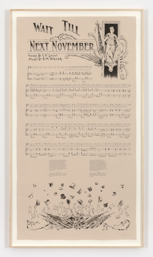 Charles Gaines Notes on Social Justice: Wait Till Next November, (1892), 2013 ink on Stonehenge paper Dimensions: 75 x 40 in. (190.5 x 101.6 cm) frame: 79 3/4 x 45 x 2 in. (202.6 x 114.3 x 5.1 cm)