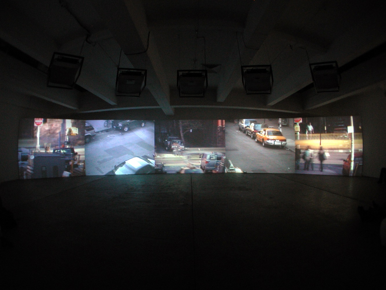 Installation view, Videodrones, Paula Cooper Gallery, 521 W 21st Street, New York. October 10 - November 17, 2001. © Céleste Boursier-Mougenot / ADAGP, Paris. Courtesy Paula Cooper Gallery, New York.