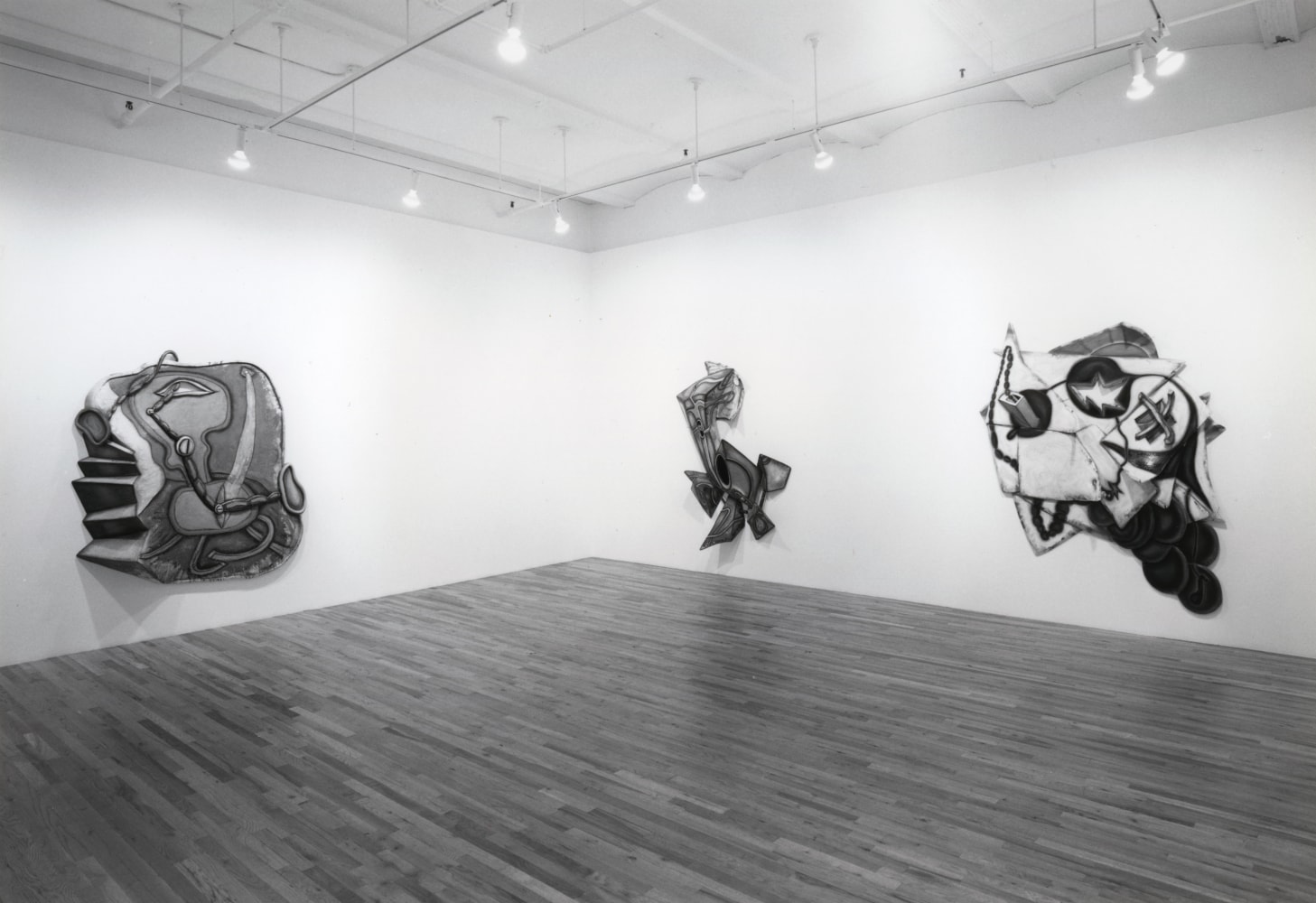 Installation view, Elizabeth Murray, Paula Cooper Gallery, 149 Wooster Street, New York, March 31 - April 23, 1994. © 2025 Elizabeth Murray / Artists Rights Society (ARS), New York. Courtesy Paula Cooper Gallery, New York. Photo: Geoffrey Clements.
