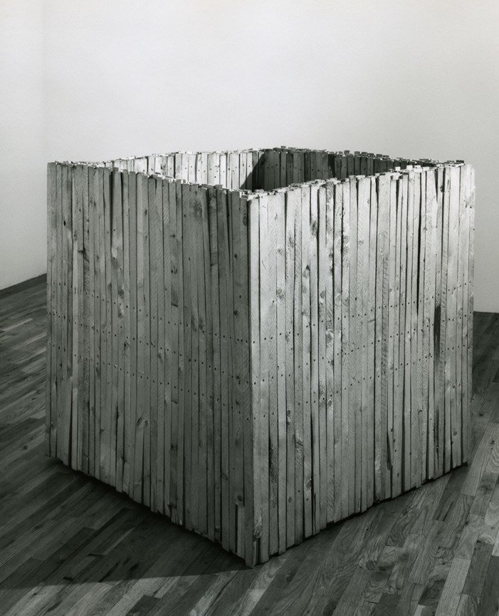 Jackie Winsor Fence Piece, 1970 Wood and nails 49&quot; x 49&quot; x 49&quot;