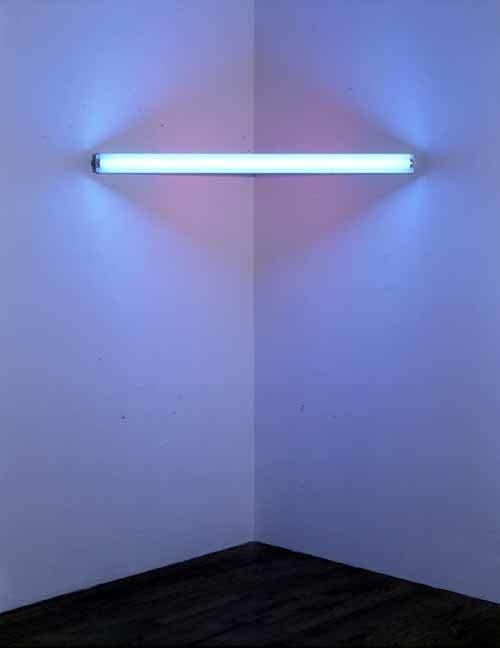 Dan Flavin &quot;Untitled&quot; 1984 Blue and red fluorescent lights and fixtures 3 1/4&quot; x 48&quot; x 7 1/2&quot;