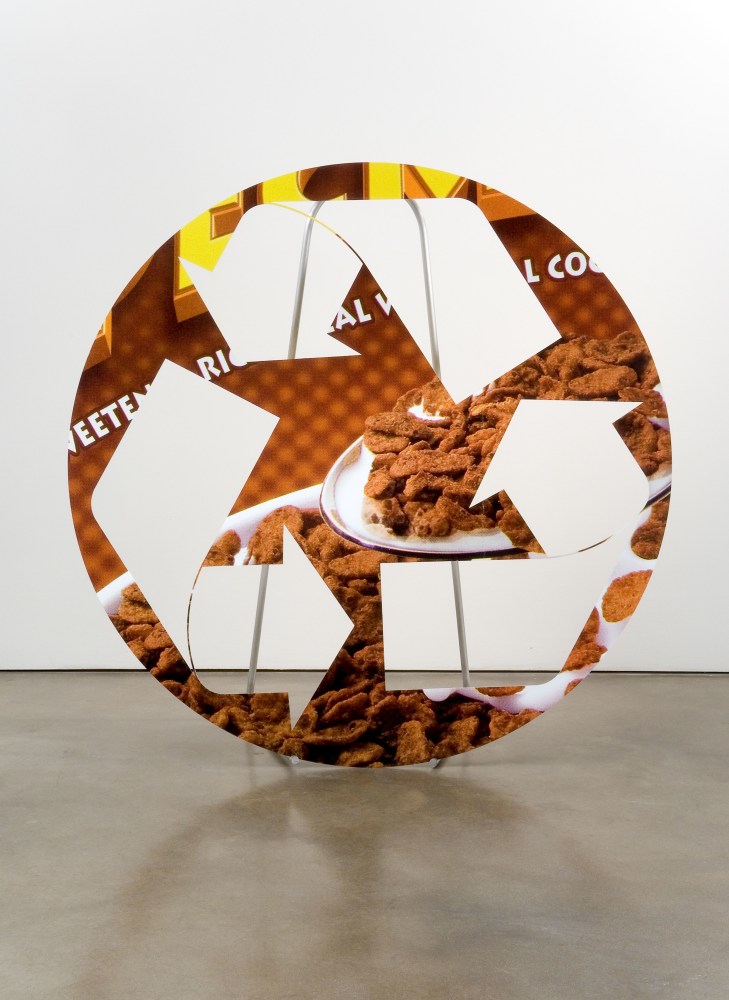 Kelly Walker Untitled, 2007 Laser cut steel with gold leaf and digital print, aluminum stand 58 inches in diameter (147.3 cm diameter) x 1/8 in. (.3 cm); Stand: 57 x 36 x 36 in. (144.8 x 91.4 x 91.4 cm)