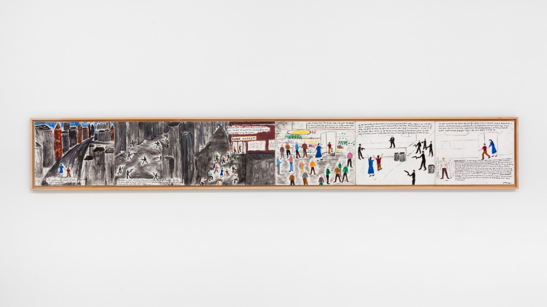 Jonathan Borofsky Dream #1 (Supermarket) at 1,944,821, 1972 oil on canvas board 6 panels, each panel: 16 x 20 in. (40.6 x 304.8 cm) overall: 16 x 120 in. (40.6 x 304.8 cm) frame: 18 x 121 1/2 in. (45.7 x 308.6 cm)