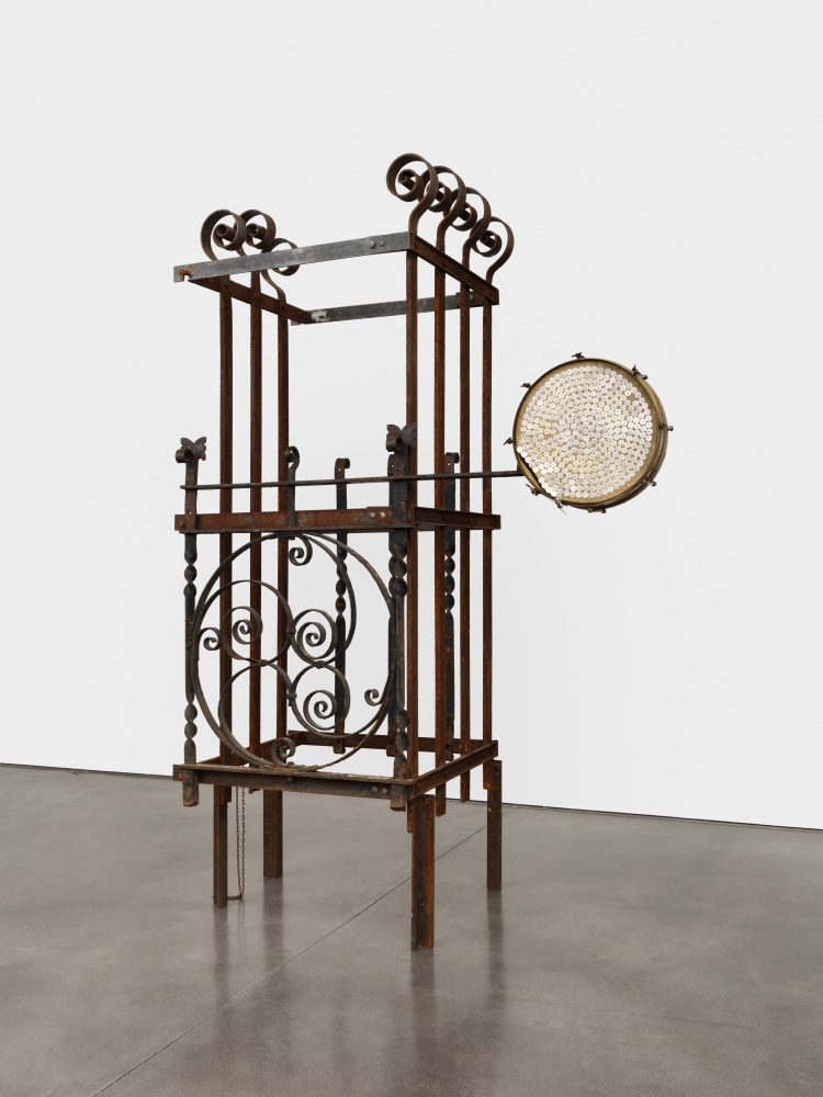 Terry Adkins Sermonesque, 2003 Metal and drum with buttons 84 x 17 x 30 in. (213.4 x 43.2 x 76.2 cm)
