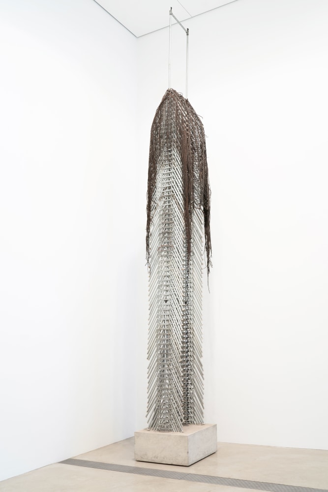 Terry Adkins Smoke Signal (from the Principalities), 2012 concrete, metal, plastic, leather 162 x 22 x 20 in. Photo: Virginia Harold; Courtesy Pulitzer Arts Foundation