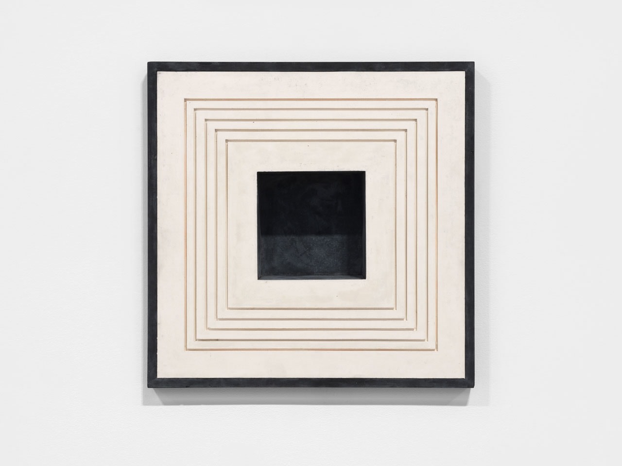 Jackie Winsor &quot;Black and White Inset Wall Piece, 5 Lines with Black Interior&quot; 1992 Acrylic altered cement and powdered pigment 18 1/8&quot; x 18 1/8&quot; x 3 7/8&quot;