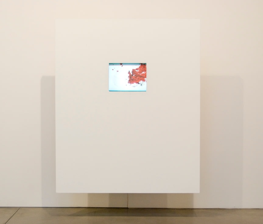 Joan Wallace "Violent Pop Painting No. 2" 2005 Latex on canvas, TV Monitor, DVD and player, wood support 72 x 60 x 22 in.