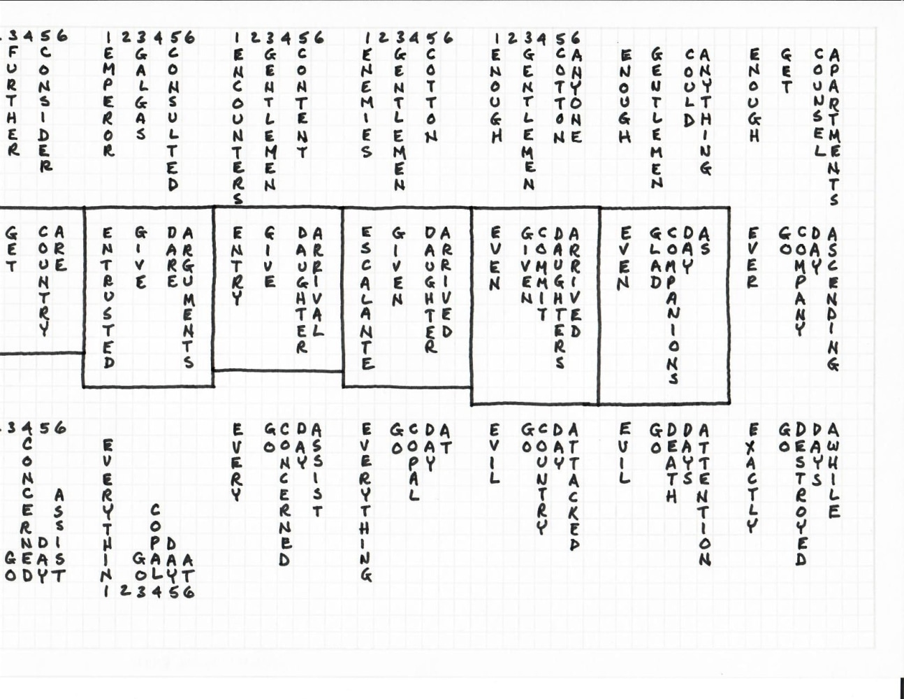Carl Andre "123456 123456 123456 123456 123456" 1972 Pen on graph paper 8 1/2 x 11 5/8 in.
