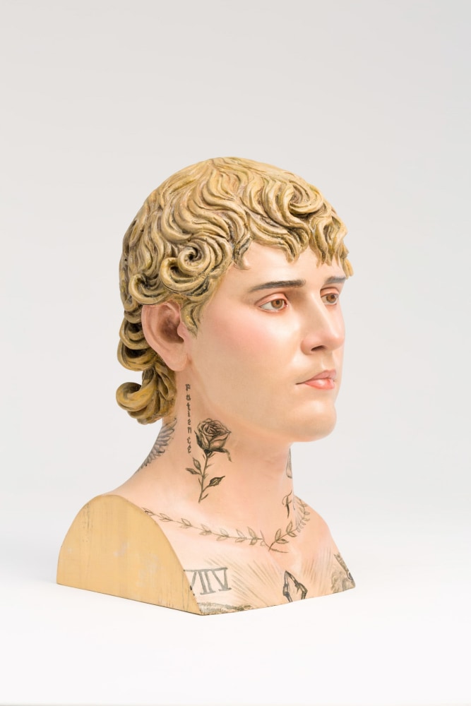 Paul Pfeiffer Incarnator (Pampanga), Head, 2024 Gmelina wood, paint 16 1/4 x 8 1/8 x 8 3/4 in. (41.3 x 20.6 x 22.2 cm)