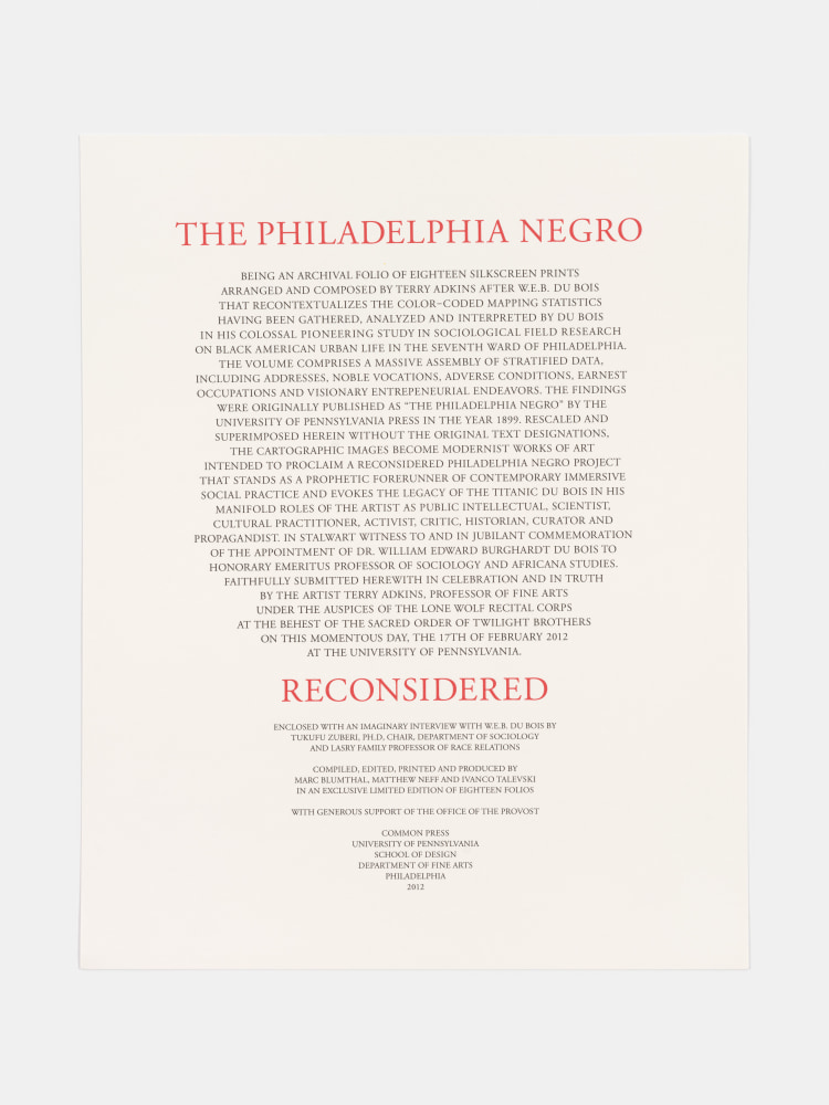 Terry Adkins The Philadelphia Negro Reconsidered, 2012 portfolio of 18 silkscreen prints on paper and 2 text pages paper: 20 x 16 in. (53.3 x 43.2 cm)