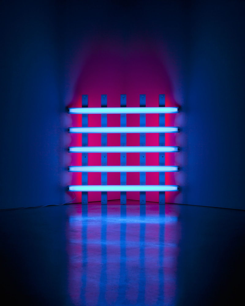 Dan Flavin untitled (to S.A., Lovingly), 1987 blue and red fluorescent lights and fixtures 10 48-inch lights 48 x 48 x 7 in. (121.9 x 121.9 x 17.8 cm