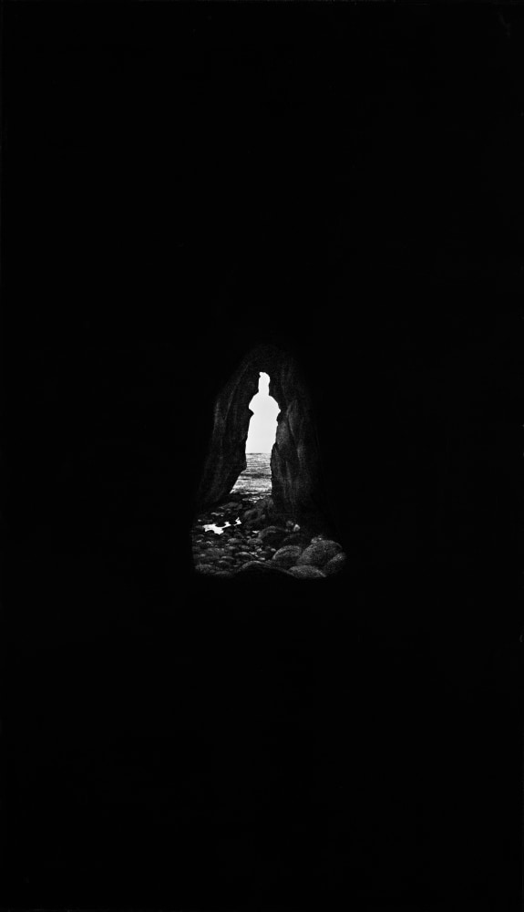 Sarah Charlesworth The White Lady, 1981 black and white mural print, mounted with lacquered wood frame frame: 86 x 50 x 1 3/4 in. (218.4 x 127 x 4.4 cm)