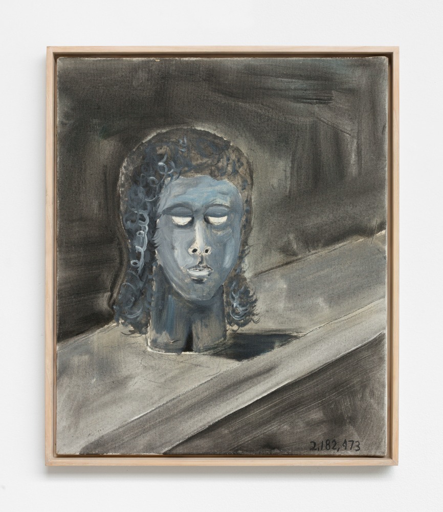 Jonathan Borofsky Self-Portrait (b/w bust) at 2,182,473, 1972 oil on canvas board 24 x 20 in. (61 x 50.8 cm) frame: 25 1/4 x 21 1/4 in. (64.1 x 54 cm)