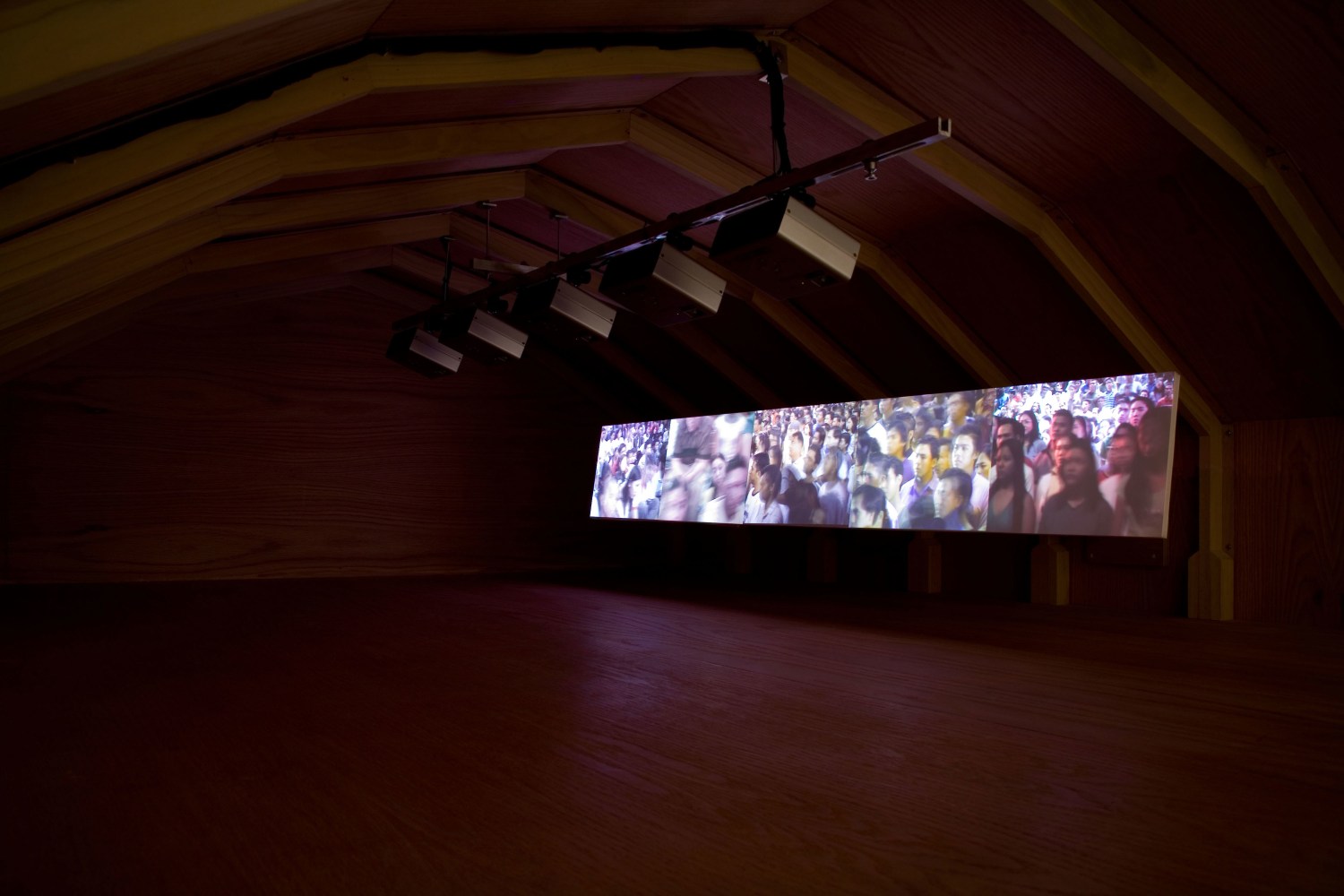Paul Pfeiffer Study for Jerusalem (3), (detail), 2006 3 video loops,1 audio loop, 3 projectors, sound system, wood structure, dimensions variable