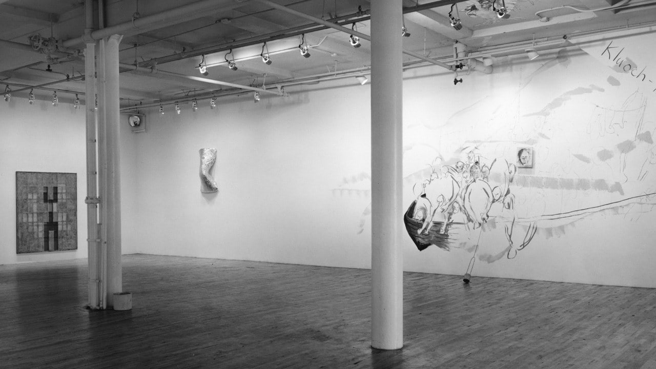 Installation view, Carl Andre, Lynda Benglis, Jonathan Borofsky, Elizabeth Murray, Pete Omlor, Paula Cooper Gallery, 155 Wooster St, New York, September 8 - October 10, 1979. Photo: Geoffrey Clements