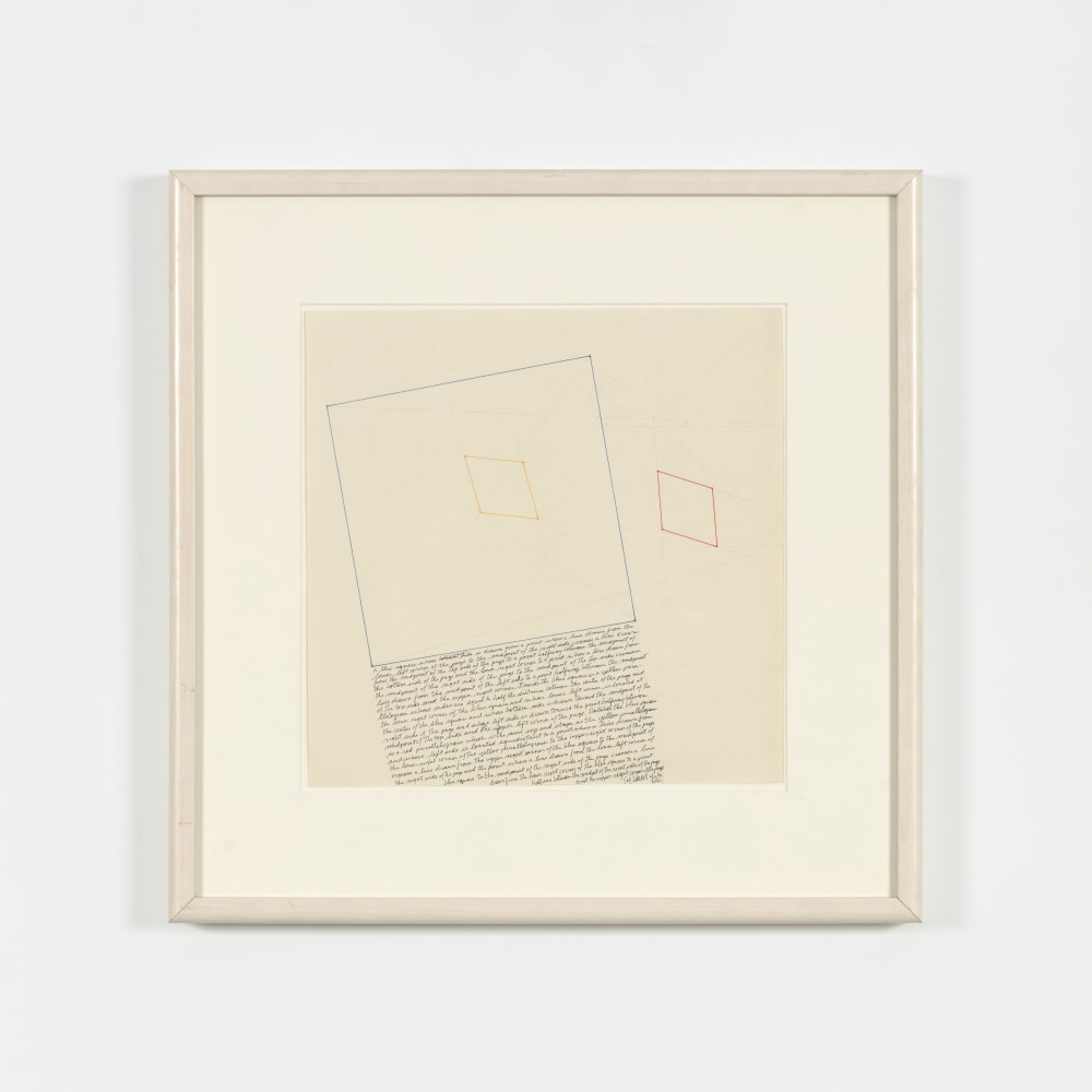 Sol LeWitt The Location of a Blue Square, a Red Parallelogram, and a Yellow Parallelogram, 1976 graphite and ink on paper image: 12 1/2 x 12 1/2 in. (31.8 x 31.8 cm) frame: 19 3/4 x 19 3/4 x 1/12 in.