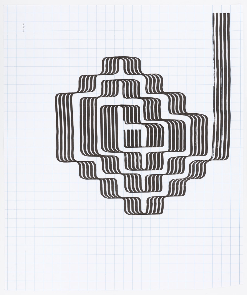 Tauba Auerbach Ligature Drawing, 26 August 2020, 2020 ink on paper with date stamp 32 1/4 x 27 in. (81.9 x 68.6 cm)