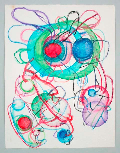 Atsuko Tanaka "Untitled" 1989 Watercolor, color pencil on paper 6 1/4 x 4 3/4 in.
