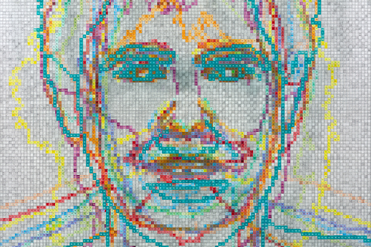 Charles Gaines Faces 1: Identity Politics, #10, Edward Said, (detail), 2018 acrylic sheet, acrylic paint, lacquer, wood 74 x 59 1/8 x 5 3/4 in. (188 x 150.2 x 14.6 cm)