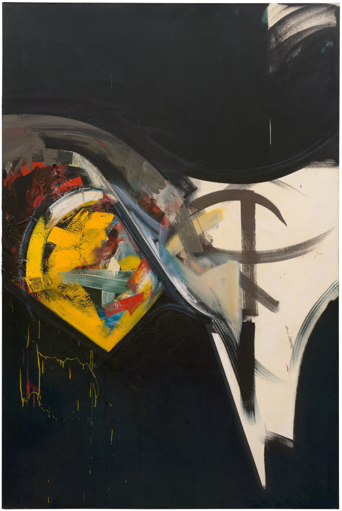 Jay DeFeo, Geisha II, 1984/1987, oil with tape on canvas, 90 x 60 1/8 inches (228.6 x 152.7 cm). © 2025 The Jay DeFeo Foundation/Artists Rights Society (ARS), New York. Photography: Ben Blackwell.